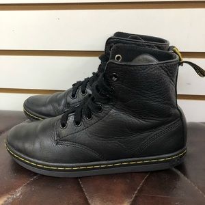 Dr. Doc Martens Leyton Black Leather Combat Ankle Boots Women's Size 6